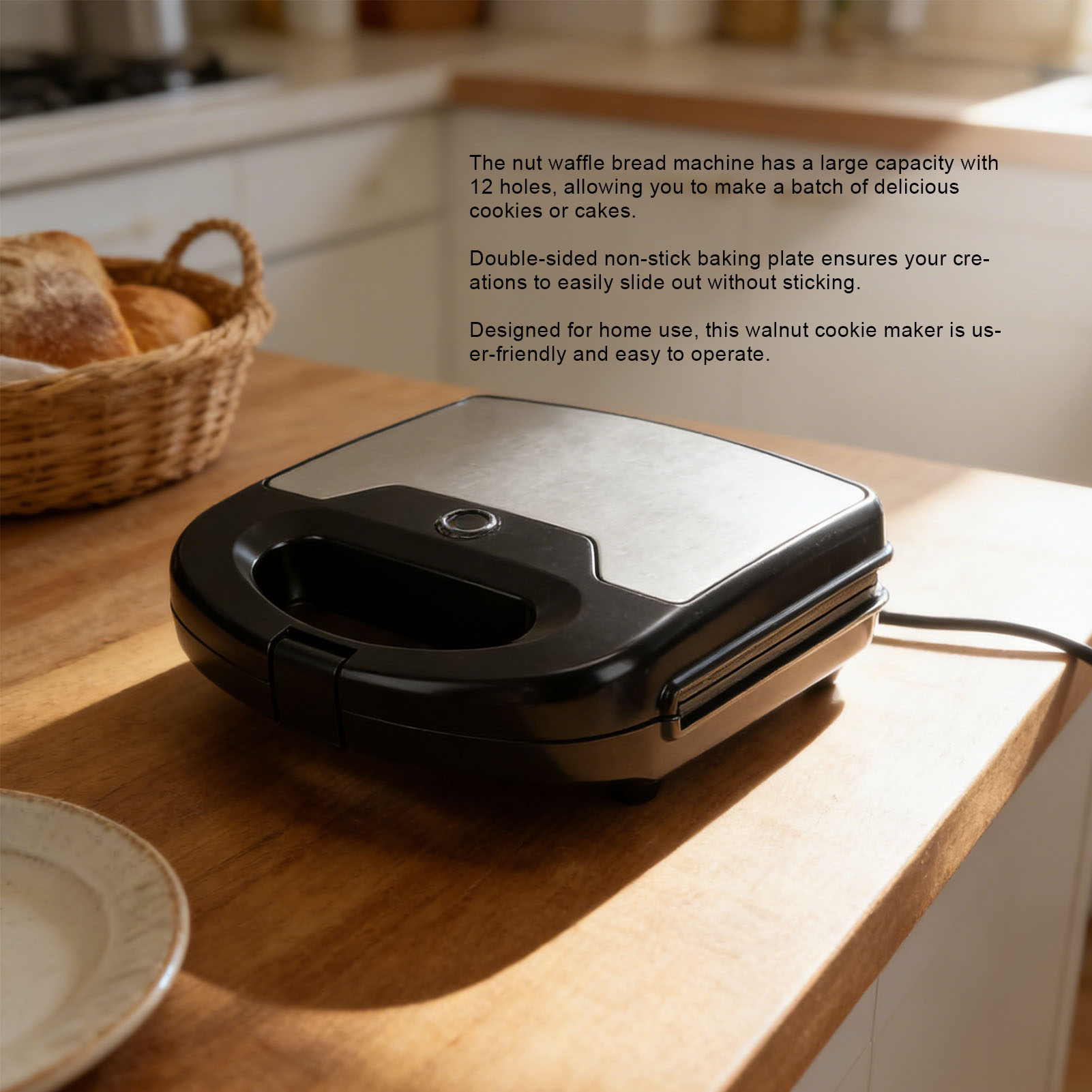 Mini Waffle Maker Machine - 12개 호두 쿠키 메이커 논스틱 양면