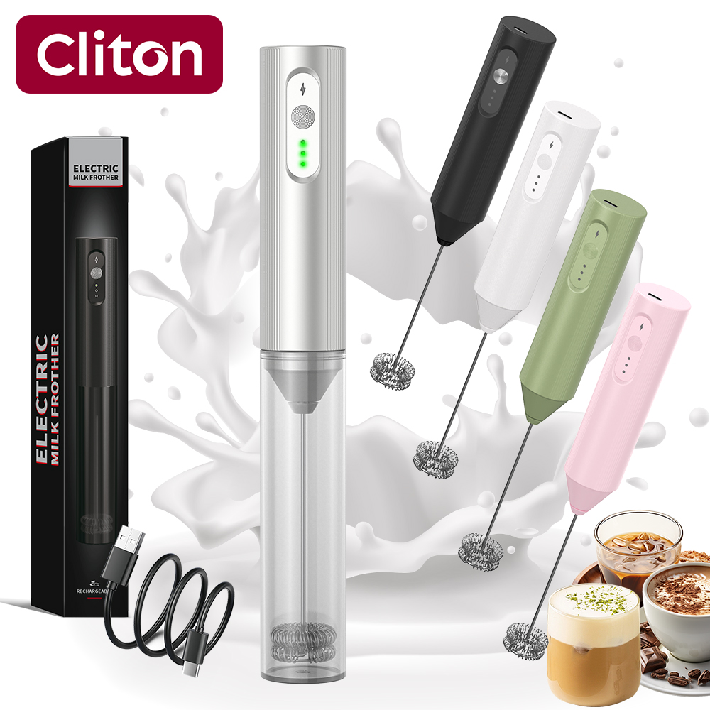 Electric Milk Frother Handheld - 클리톤 전기 도금 실버 USB-C 충전식